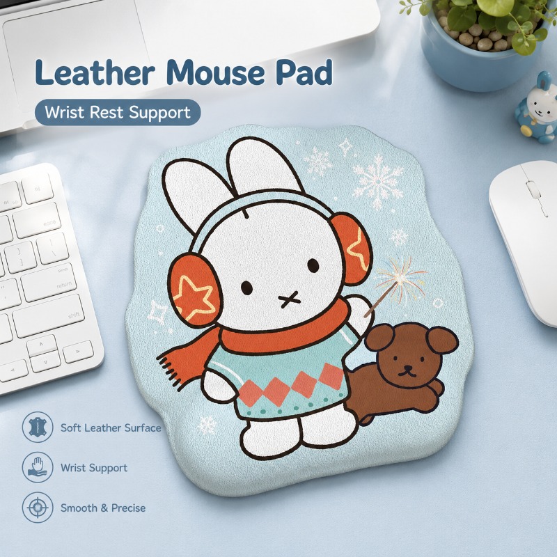 Desk Setup For Office - Anime Miffy Leder-Mauspad mit Handgelenkauflage, Kleine
