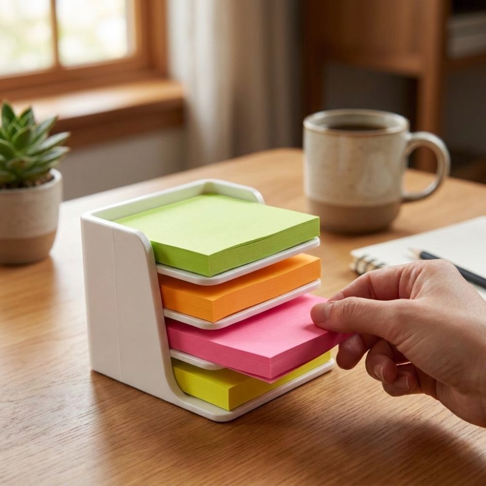 Sticky Memo Holder - Stapelbarer Haftnotizhalter mit Schichtunterteilung, stabiler Basis,