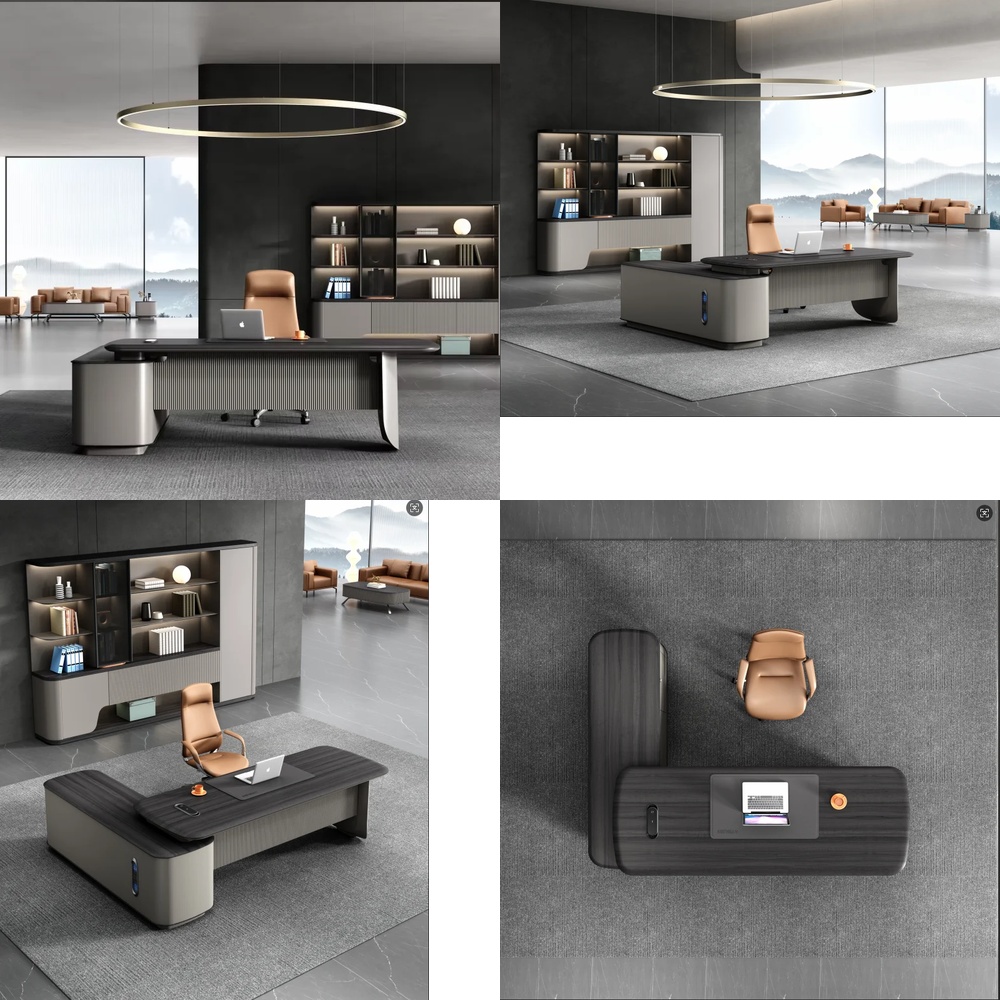 Work Desk Home Setup - Moderner Luxus-Chefschreibtisch in L-Form mit Beistelltisch