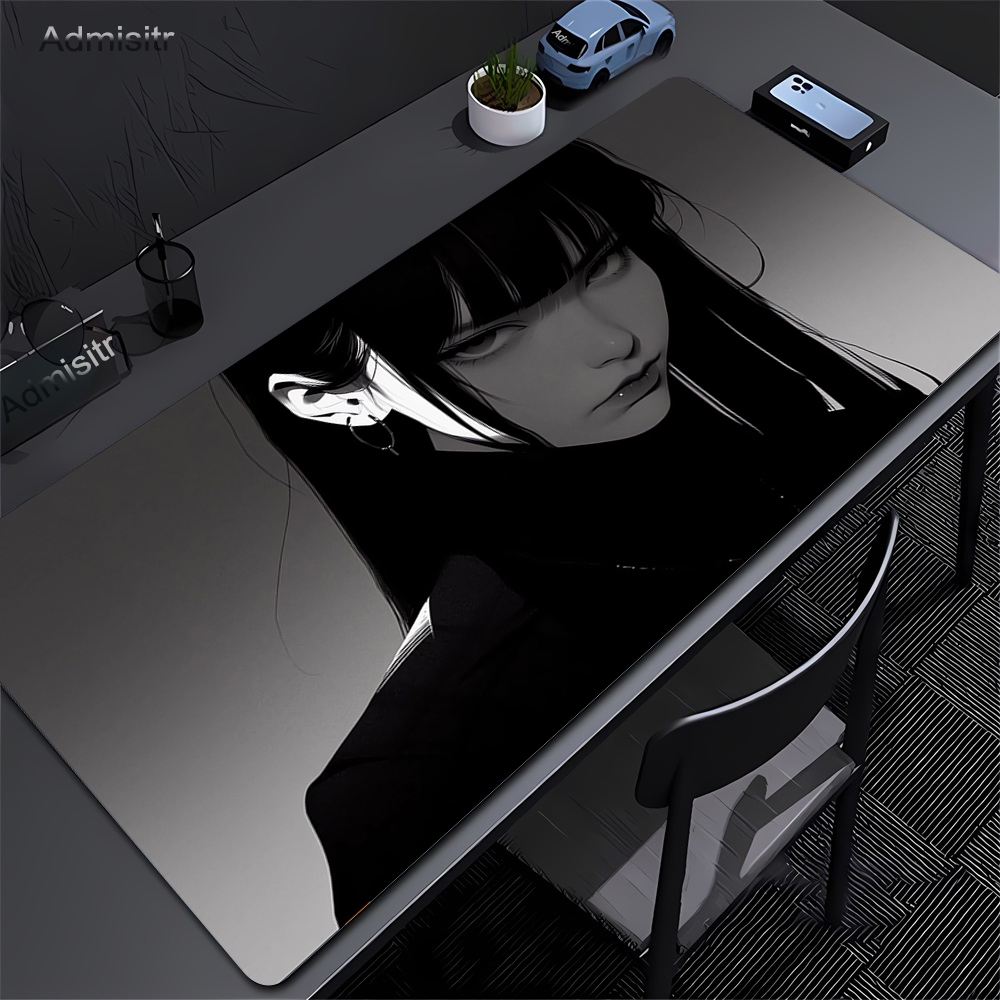 Desk Setup Dark - Schwarz Anime Dark Girl Tisch Matte