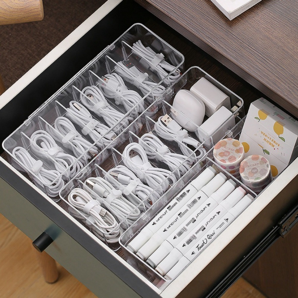 Desk Drawer Unit - Multifunktionaler Kabelorganizer, Transparente Aufbewahrungsbox mit Kabelbindern