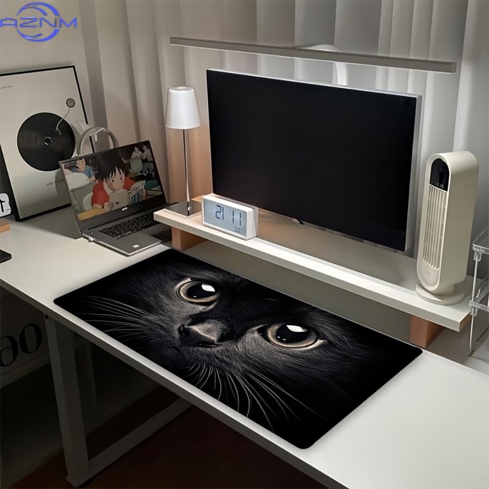 Desk Setup Dark - Dark Cat Eyes Großes Gaming-Mauspad, rutschfeste
