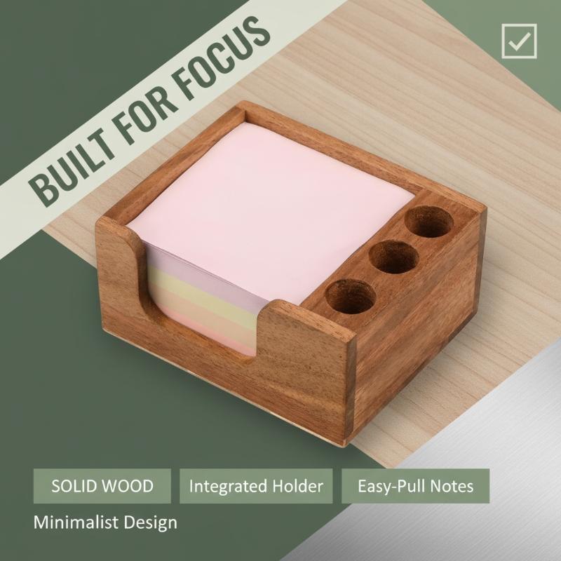 Sticky Memo Holder - Schreibtisch-Organizer aus Holz mit 3 Stifthaltern,