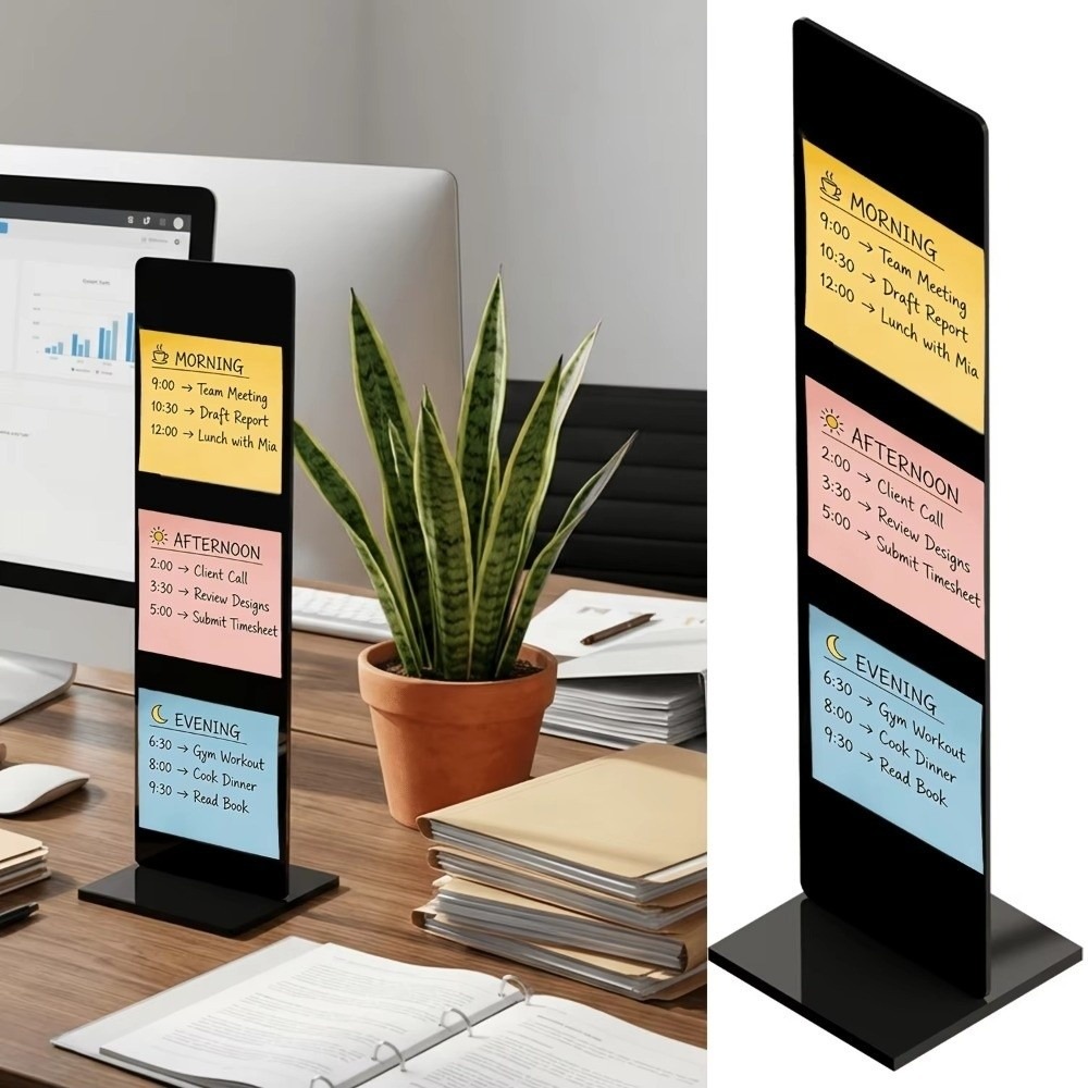 Sticky Memo Holder - Acryl-Memo-Nachrichtentafel, abnehmbarer vertikaler Haftnotizhalter, transparenter Monitor-Seitennotizhalter
