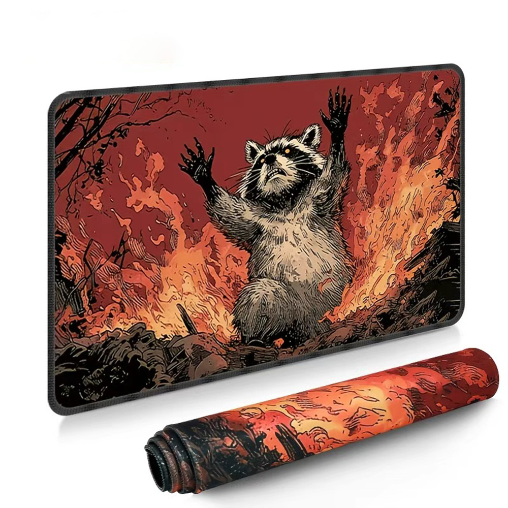 Desk Setup Dark - 1 Stück „Raccoon in Flames“ MTG-Spielmatte,
