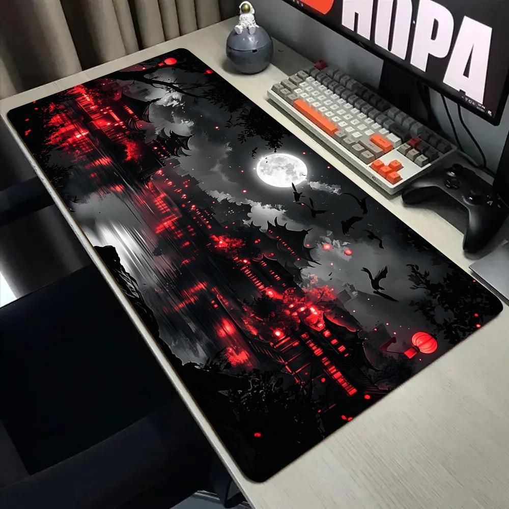 Desk Setup Dark - Mauspad mit düsterem Fantasy-Landschaftsmotiv, Schreibtischunterlage mit